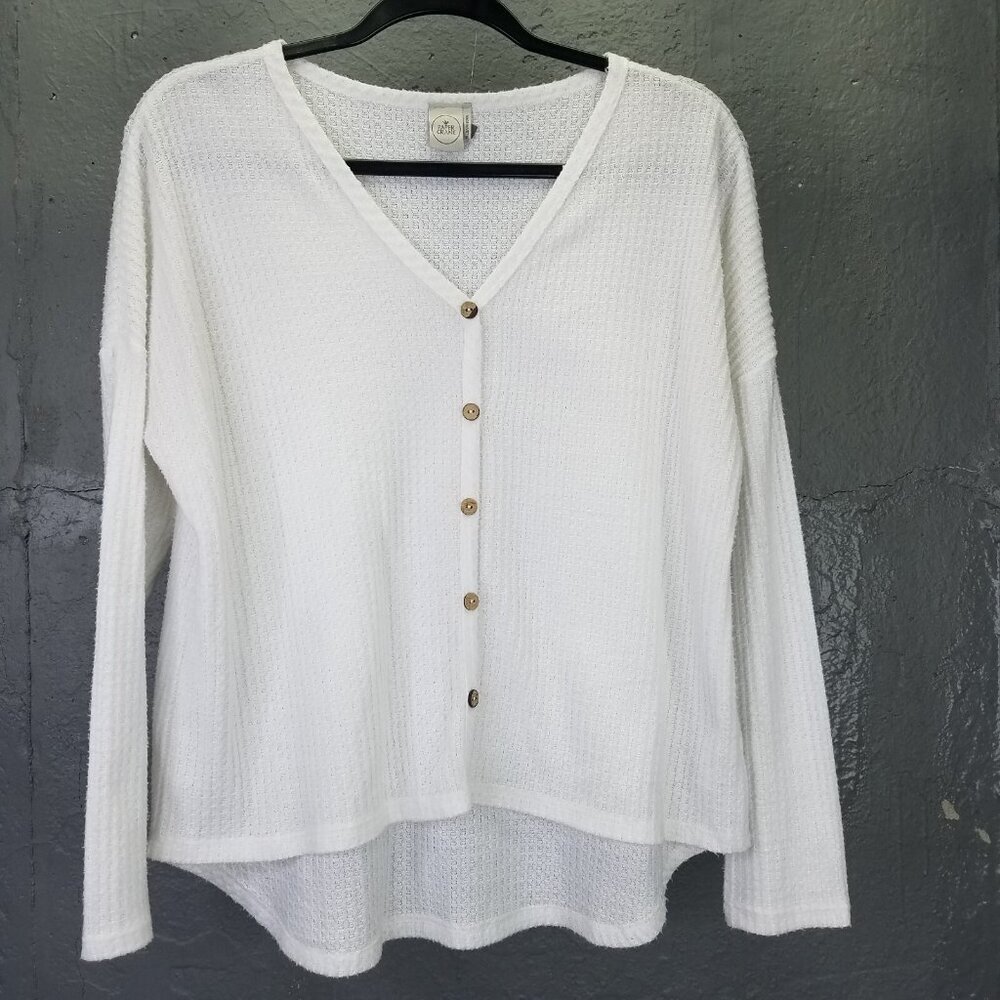 Paper Crane Anthropologie Waffle Knit Top Women S Long Sleeve Thermal White Boxy